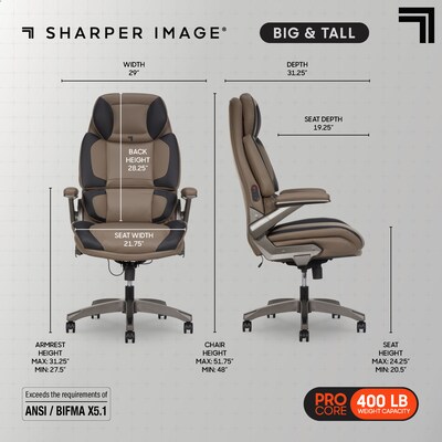 Sharper Image S-950 Heated Ergonomic Faux Leather Swivel Executive Massage Chair, Brown/Black (52755M-BRNBLK)
