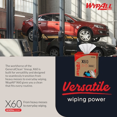 WypAll GeneralClean X60 Fabric Cleaning Wipers, 16.8" x 9.1", White, 118 Wipers/Box, 10/Carton (34790)