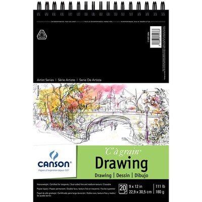 Canson Artist Series C à Grain 9 x 12 Wire Bound Drawing Sketch Pad, 20 Sheets/Pad, 3/Bundle (MCXC