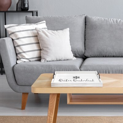 Elegant Designs "Winter Wonderland" Decorative Wood Serving Tray w/ Handles, 15.50" x 12", White Wash (HG2000-WWW)