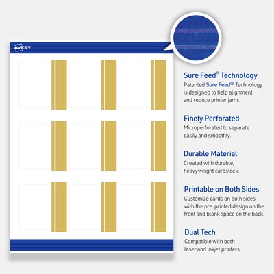 Avery Gold Double-Dipped Edge Matte Blank Card, White, 90/Pack (S00-DKH)