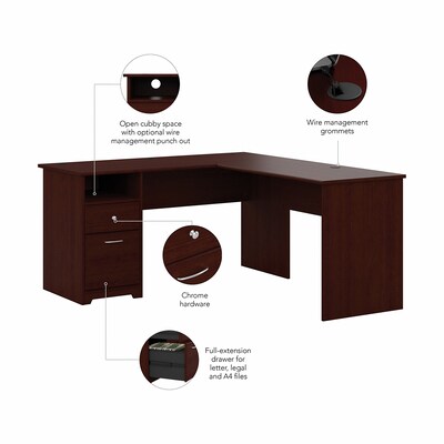 Bush Furniture Cabot 60"W L Shaped Computer Desk with Drawers, Harvest Cherry (CAB044HVC)