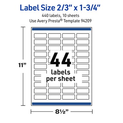 Avery Rectangle Laser Multipurpose Labels, 2/3" x 1-3/4", White, 440/Pack (19479399216)