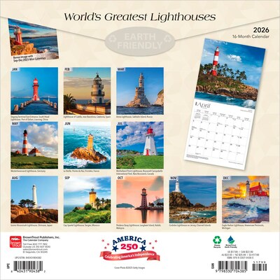 2026 BrownTrout Worlds Greatest Lighthouses 12 x 12 Monthly Wall Calendar (9798330704385)