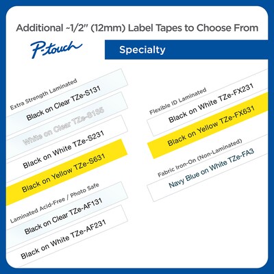 Brother P-touch TZe-631 Laminated Label Maker Tape, 1/2" x 26-2/10', Black on Yellow, 2/Pack (TZe-6312PK)