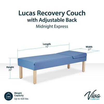 Viva Comfort Lucas Therapy Treatment Recovery Couch with Adjustable Backrest, Blue (ADI996-11-BLU-MK)