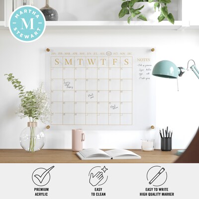 Martha Stewart Grayson Acrylic Gold Print Dry Erase Wall Calendar with Notes, 24" x 18" (BRAC4560GDCGD)