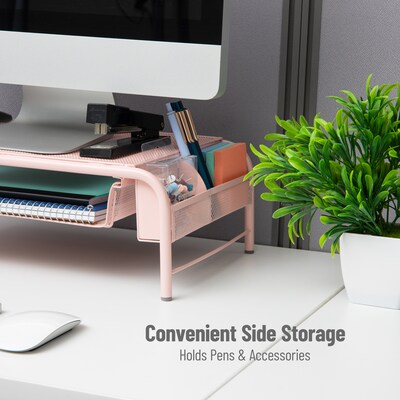 Mind Reader Monitor Stand with Paper Tray, Metal, Pink (MESHMONSTA-PNK)