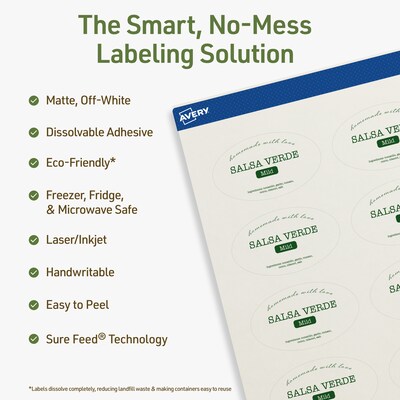 Avery Dissolvable Oval Multipurpose Labels, 1.5 x 2.5, Off-white, 450/Pack (94051)