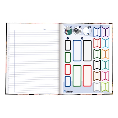 Blueline Fashion Hard Cover Index Notebook, 7.25" x 9.25", College Ruled, 96 Sheets, Cherry Tree Lane (A9.01)