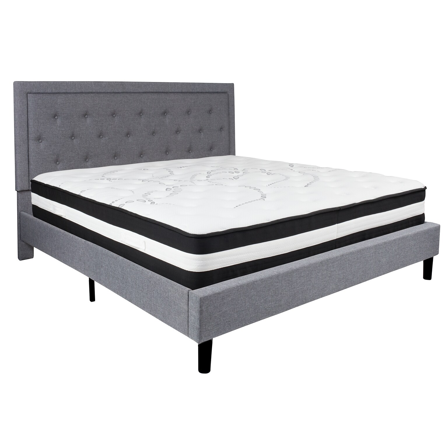 Flash Furniture Roxbury Tufted Upholstered Platform Bed in Light Gray Fabric with Pocket Spring Mattress, King (SLBM28)