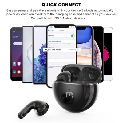 MyBat Pro Orbit Wireless Earbuds with Charging Case, Bluetooth, Black (BTK011001)