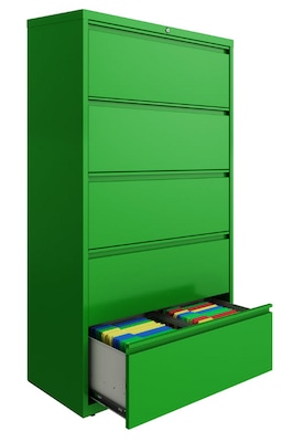 Hirsh HL10000 Series 5-Drawer Lateral File Cabinet, Locking, Letter/Legal, Screaming Green, 36" (24259)