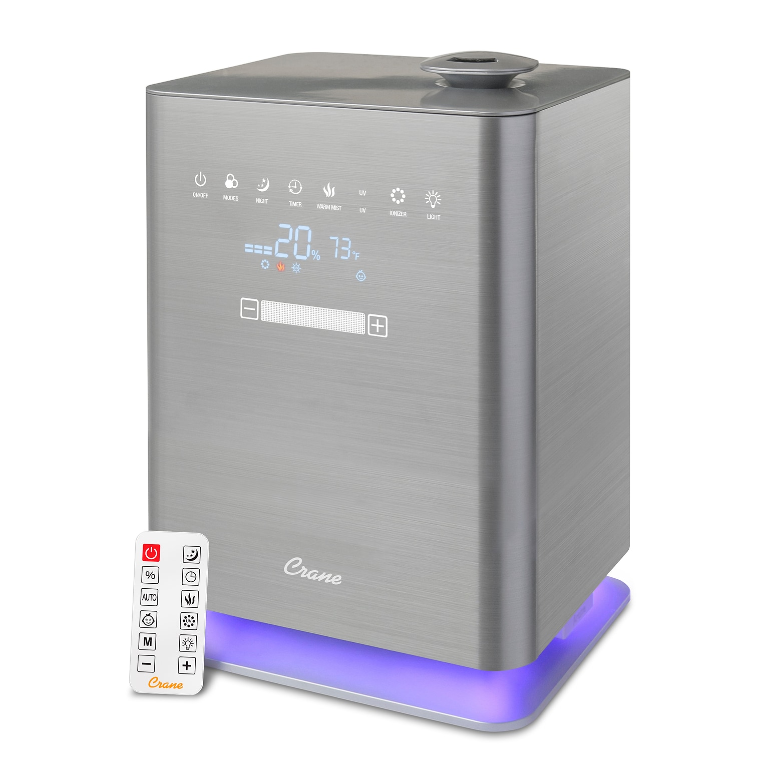 Crane Ultrasonic Cool & Warm Mist Console Humidifier, 1.3-Gallon, For Rooms 500 sq. ft., Metallic (EE-6913)