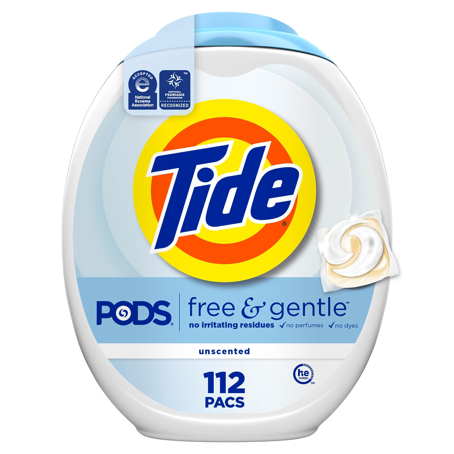 Tide PODS Free & Gentle HE Laundry Detergent Capsules, 83 oz., 112 Capsules/Pack (03229)
