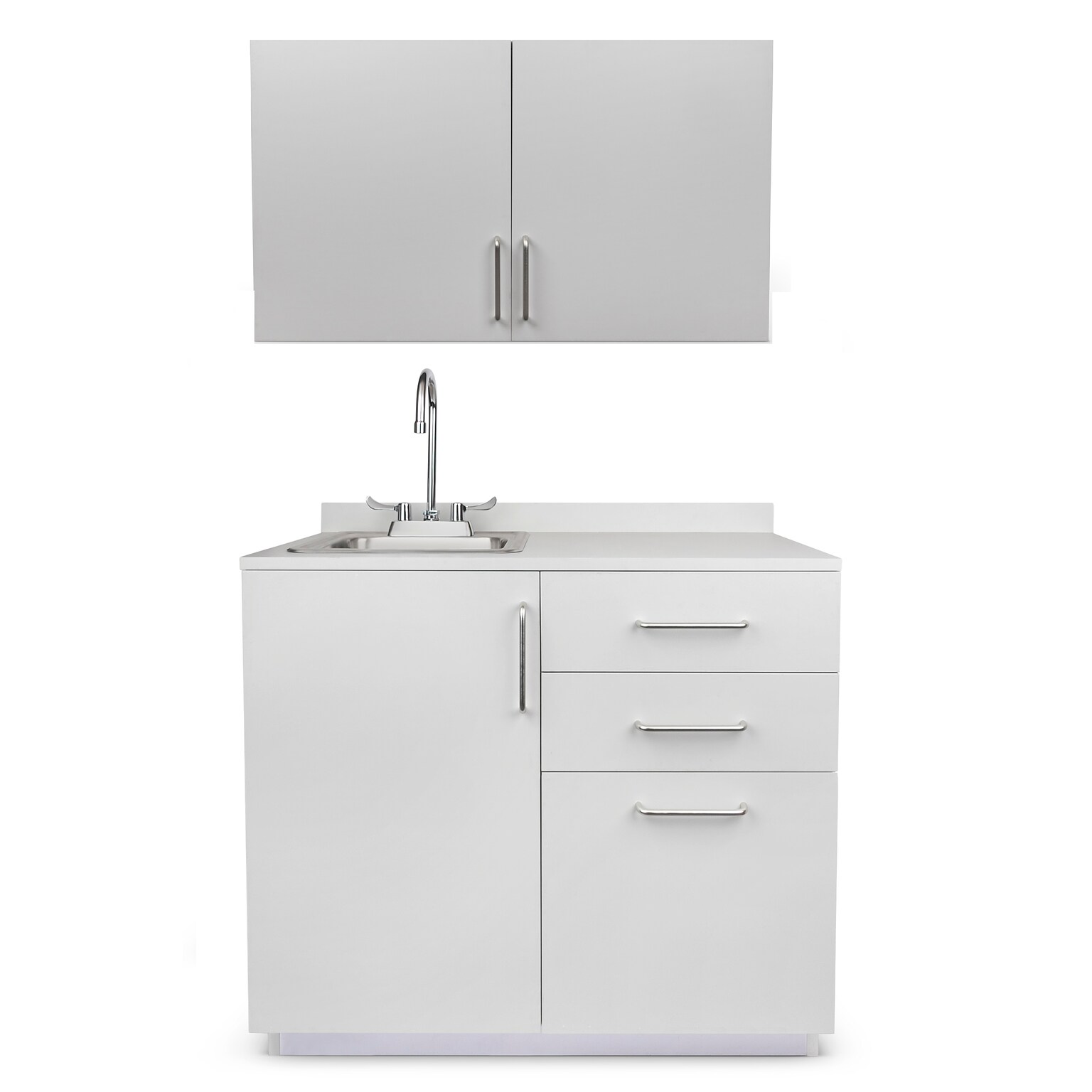 Viva Comfort 36 H x 36 W Exam Room Medical Cabinet with Left Sink and 36 W Wall Cabinet, 3 Drawers, Gray (90236LS-GRY-WAL)