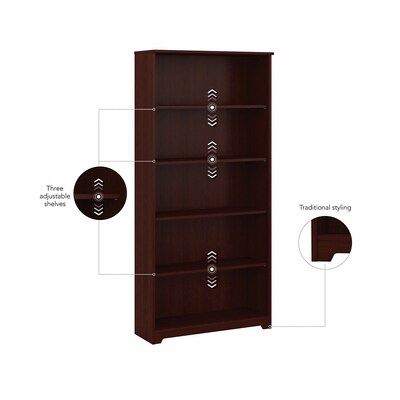 Bush Furniture Cabot 66"H 5-Shelf Bookcase with Adjustable Shelves, Harvest Cherry Laminated Wood (WC31466)