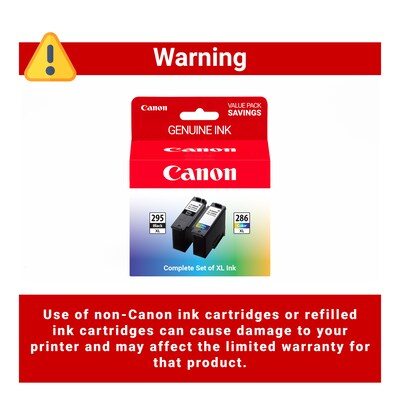 Canon PG-295XL/CL-286XL Black/Tri-Color High Yield Ink Cartridges, 2/Pack (7164C004)