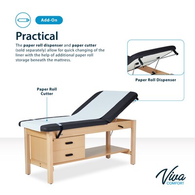 Aristo Wood Physician Adjustable Exam Table with Shelf, 2 Drawer Cabinet, Paper Cutter, Holder, 500lbs. Capacity, Black