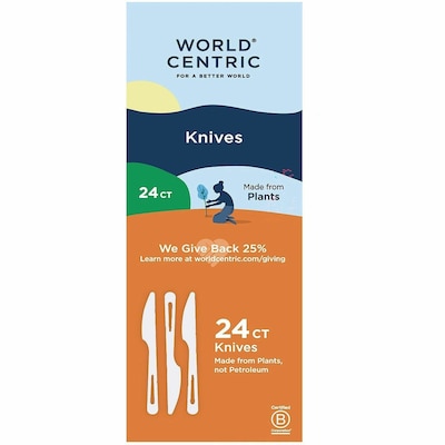 World Centric Compostable TPLA Knives, Beige, 24 Pieces/Pack (WORKNPSR)