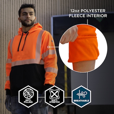 GloWear 8317BK High Visibility Long Sleeve Black Bottom Hooded Sweatshirt, ANSI Type R, Class 3, Orange, 3XL (22987)