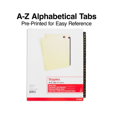 Staples Alphabetical Leather Dividers, 26-Tab, Buff with Black Tabs (18946/11483)
