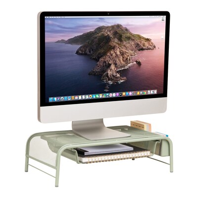 Staples Metal Mesh Monitor Stand, Up to 32 Monitor, Sage Green (ST63852)
