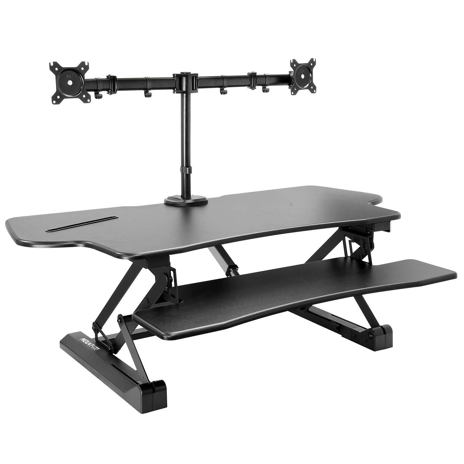 Mount-It! 47W Electric Adjustable Standing Desk Converter with Dual Monitor Mount and USB Charging Port, Black (MI-8054)