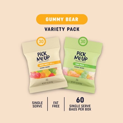 Pick Me Up Provisions™ Mixed & Sour Fruits Gummy Bear Variety Pack, 1 oz., 60 Bags/Box (PM63517)