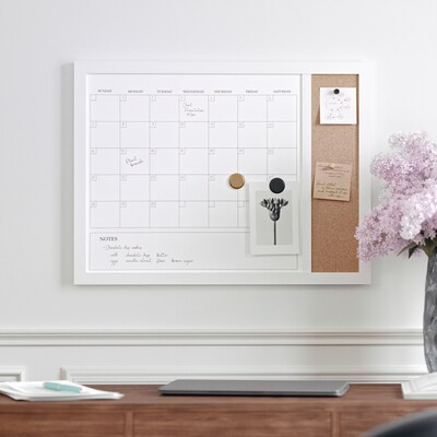 Martha Stewart Everette Magnetic Cork-Dry Erase Monthly Calendar Combo Set, Engineered Wood Frame, 24"x18" (BRPMCO4C14561WT)