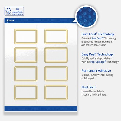 Avery Laser/Inkjet Rectangle Multipurpose Labels, 2" x 3", White, 80/Pack (S00-DHF)