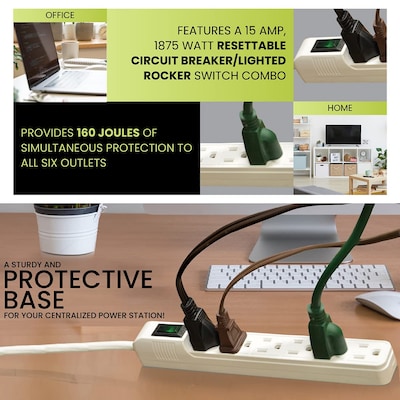 Power by GoGreen 6 Outlet Mini Surge Protector, 2' Cord, White (GG-16103MIN)