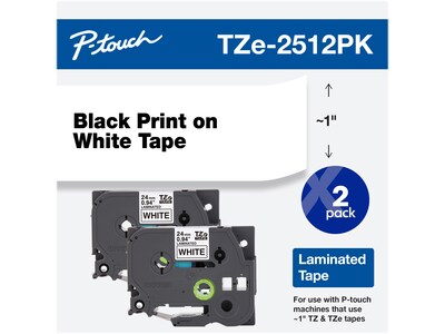 Brother TZe-2512PK Laminated Tape, 0.94" x 315", Black/White, 2/Pack (TZE2512PK)