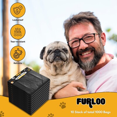Furloo Heavy Duty Pet Waste Disposal Bags, 2 Gallons, Black, 1000 Total Bags (FLO21-10)