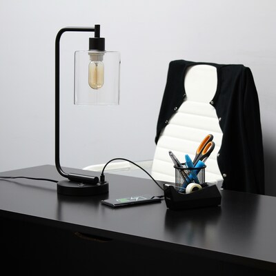 Lalia Home Studio Loft Modern Iron Desk Lamp, 18.8", with USB Port, Matte Black (LHD-2002-BK)