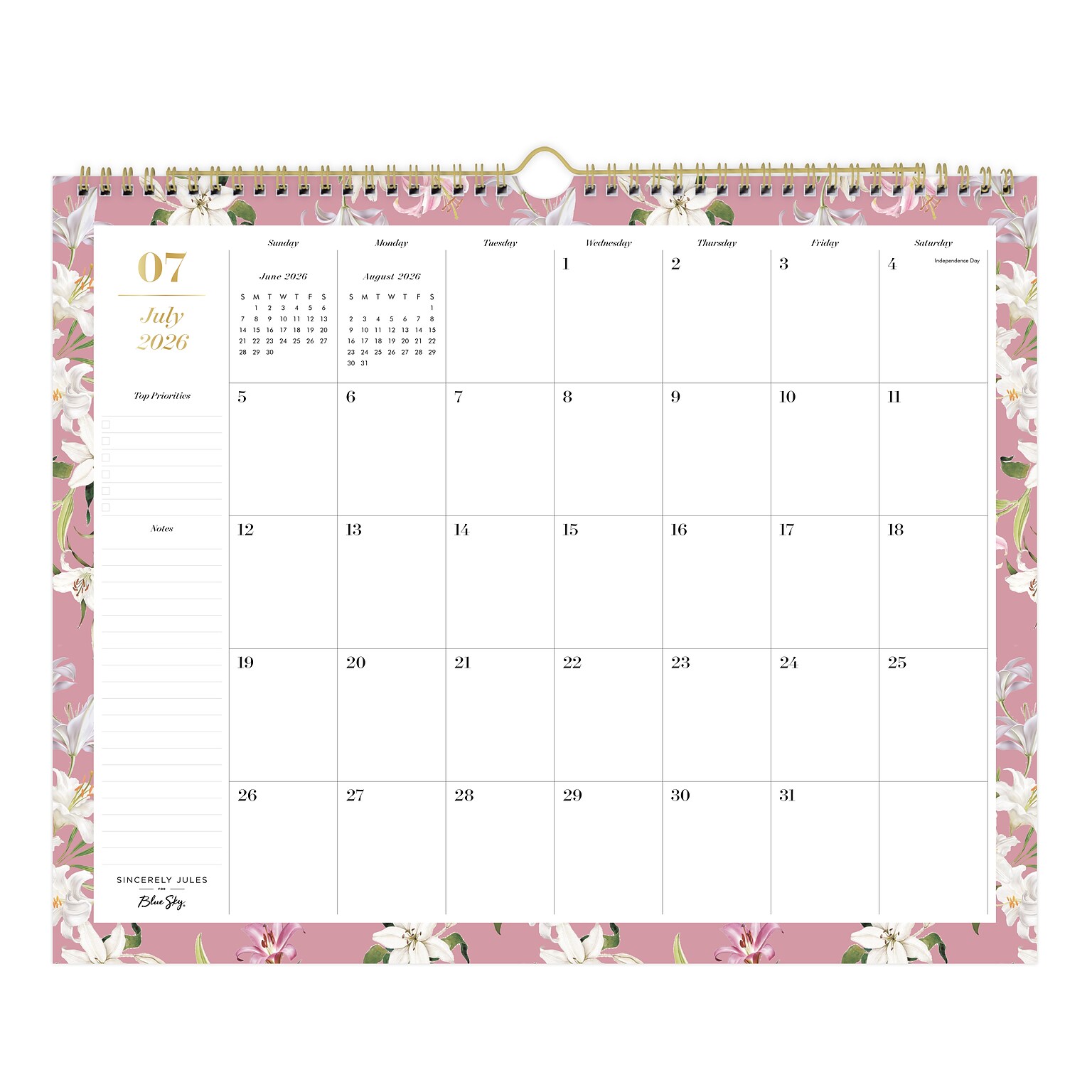 2026-2027 Blue Sky Wirebound Liliana Rose 12 x 15 Academic Monthly Wall Calendar, Assorted Colors (159083)