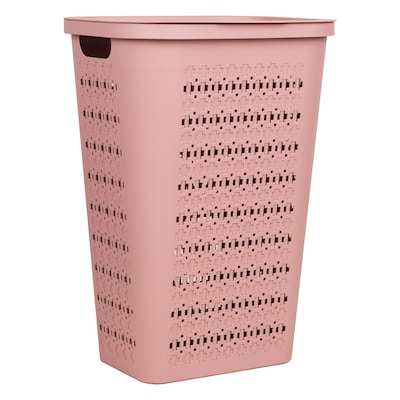 Mind Reader Slim Tapered Hamper with Lid, Plastic, Pink (SWHAMP50-PNK)