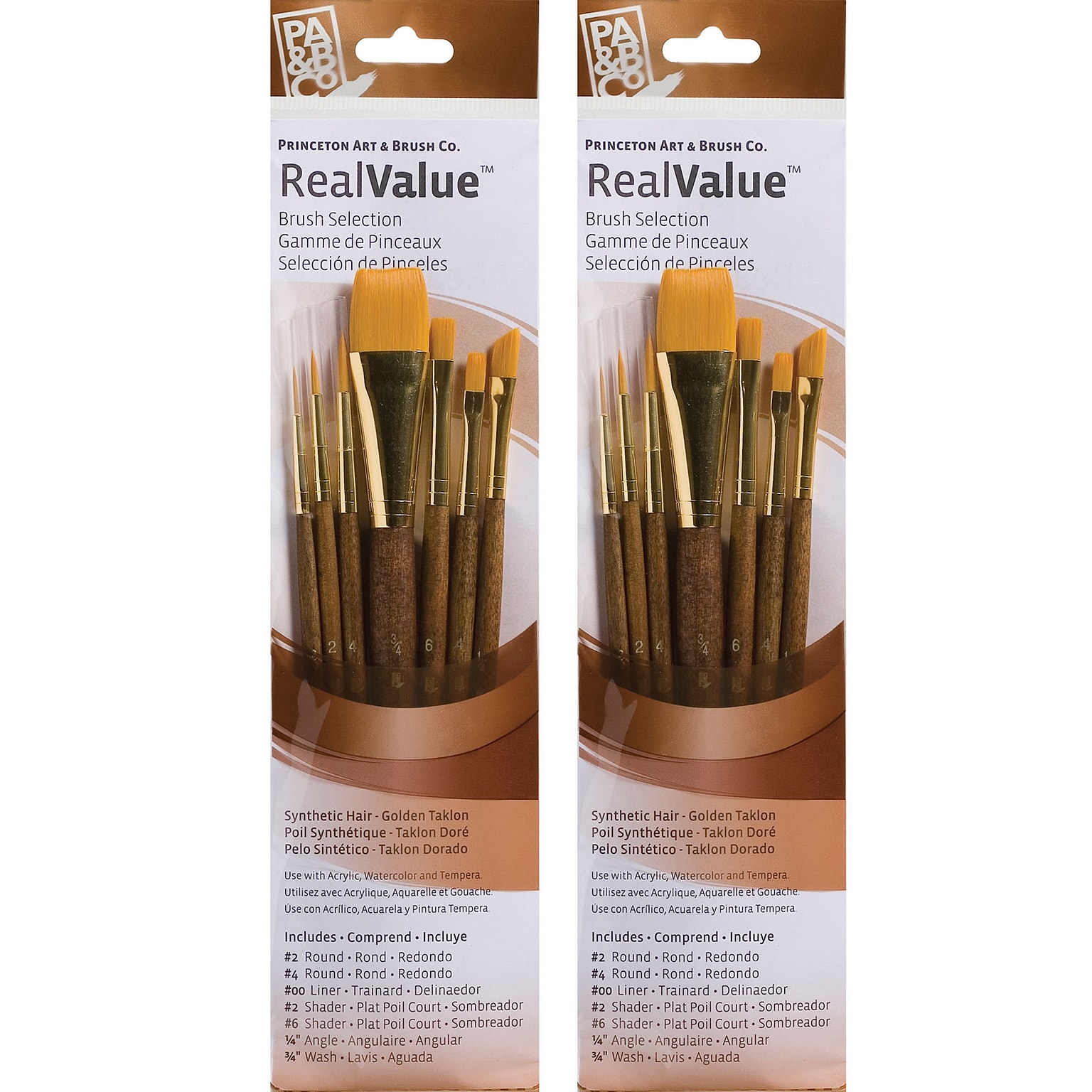 Princeton RealValue Short Handle Mixed Media Synthetic Taklon Variety Brush Set, 7/Set, 2 Sets/Bundle (PBXPR9143-2)