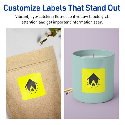 Avery Square Laser/Inkjet Multipurpose Labels, 2-1/8" x 2-1/8", Neon Yellow (120/Pack)