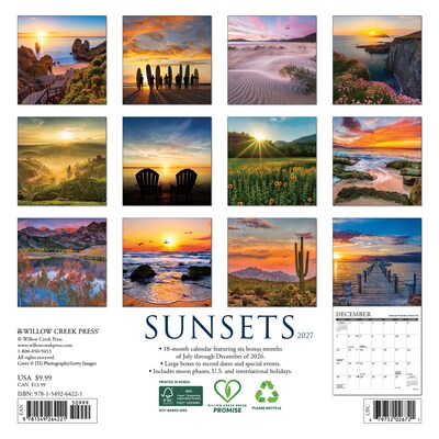 2027 Willow Creek Sunsets 7 x 7 Monthly Wall Calendar (64221)