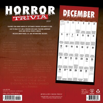 2027 Willow Creek Horror Trivia  12 x 12 Monthly Wall Calendar (65303)