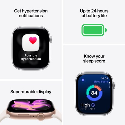 Apple Watch Series 11 GPS Smartwatch, 46mm, Jet Black Aluminum Case with Black Sport Band, Medium/Large (MEUX4LW/A)