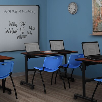 Regency Kobe 48 Flip Top Mobile Training Table- Cherry & 2 M Stack Chairs- Blue