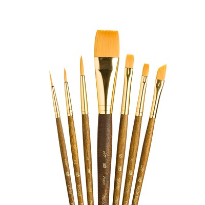 Princeton RealValue Short Handle Mixed Media Synthetic Taklon Variety Brush Set, 7/Set, 2 Sets/Bundle (PBXPR9143-2)