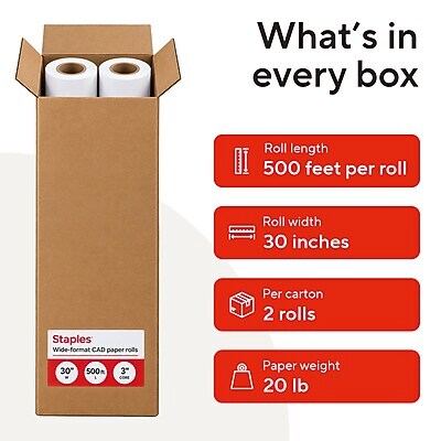 Staples Wide Format Engineering Paper Matte 30-Inch x 500-Ft 2/Carton