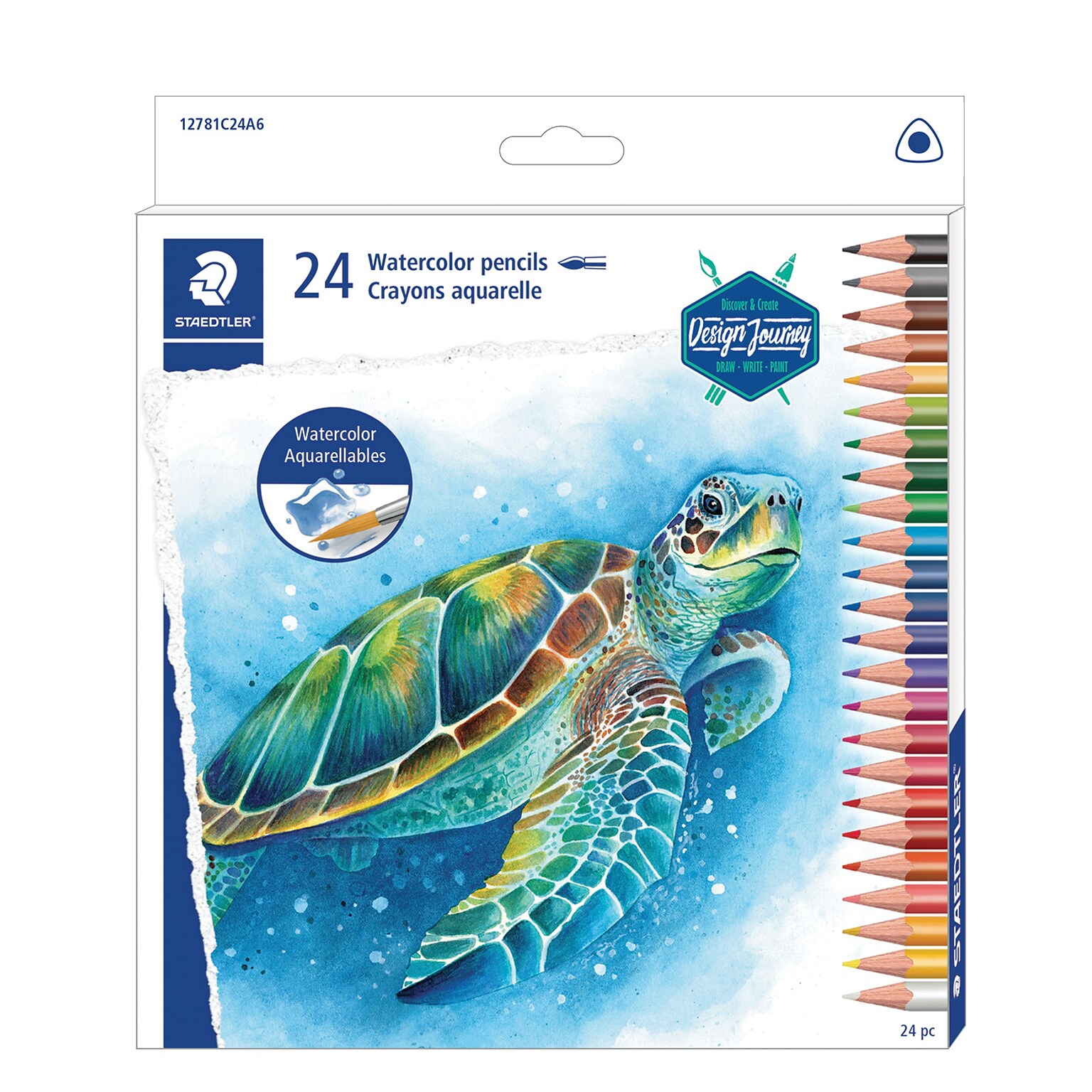Staedtler Triangular Watercolor Pencils, Assorted Colors, 24/Box (1271 C24A602ID)