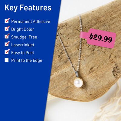 Avery Laser/Inkjet Barbell Multipurpose Labels, 0.5" x 2.5", Bright Pink, 450/Pack (94749)