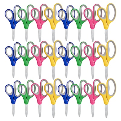 Staples Comfort Grip 5 Stainless Steel Kids Scissors, Pointed Tip, Assorted Colors, 24/Pack (ST63357)