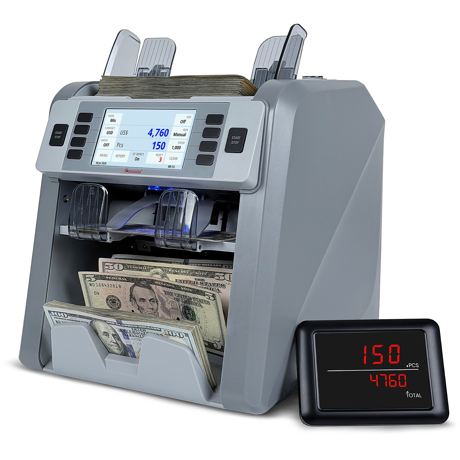 Cassida CRS9500 2-Pocket Business-Grade Mixed Bill Counter, Sorter and Reader, Gray (CRS9500)