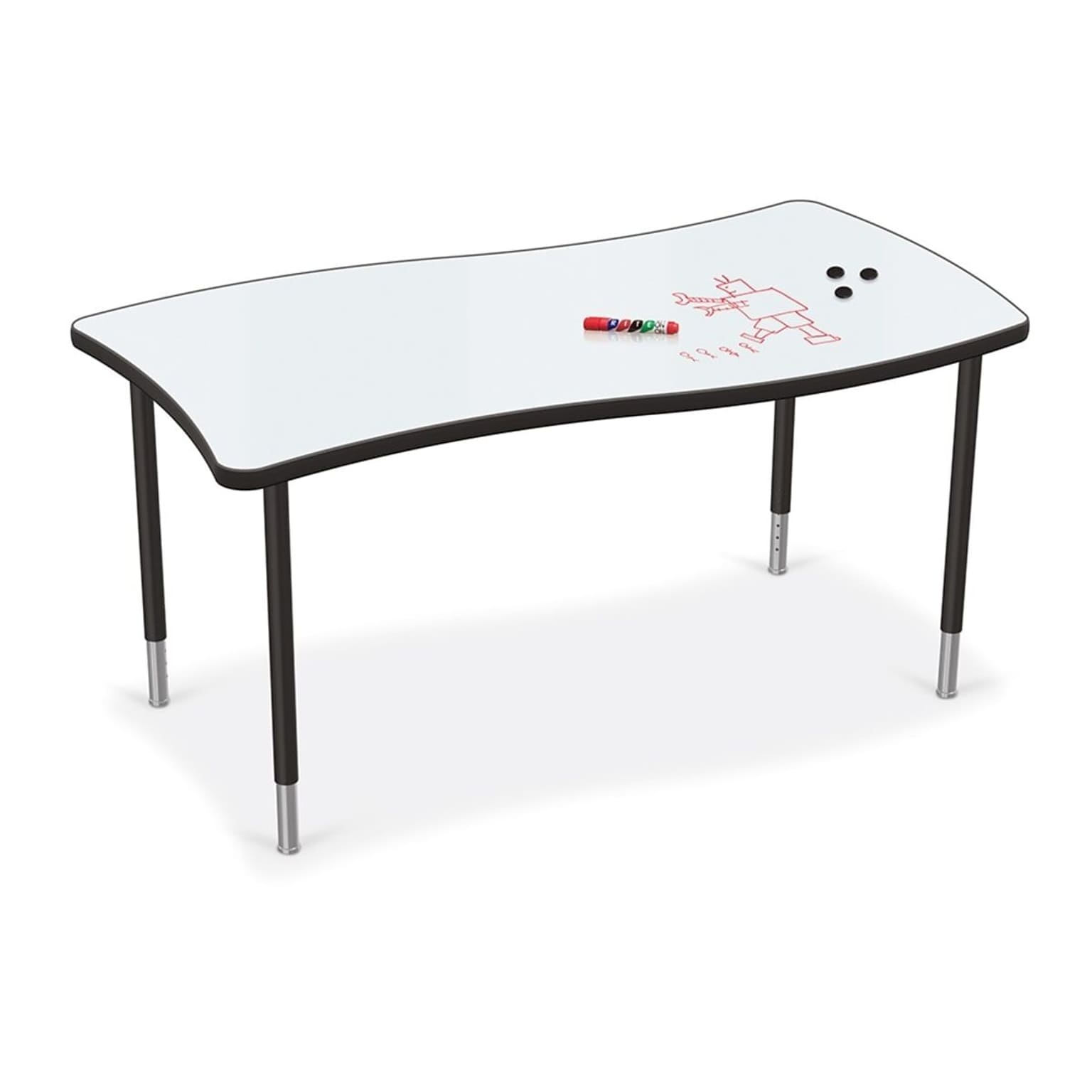 MooreCo Hierarchy Creator Activity Table, Wavy Rectangle Porcelain Steel Dry Erase Marker Top, Black Legs (70526)
